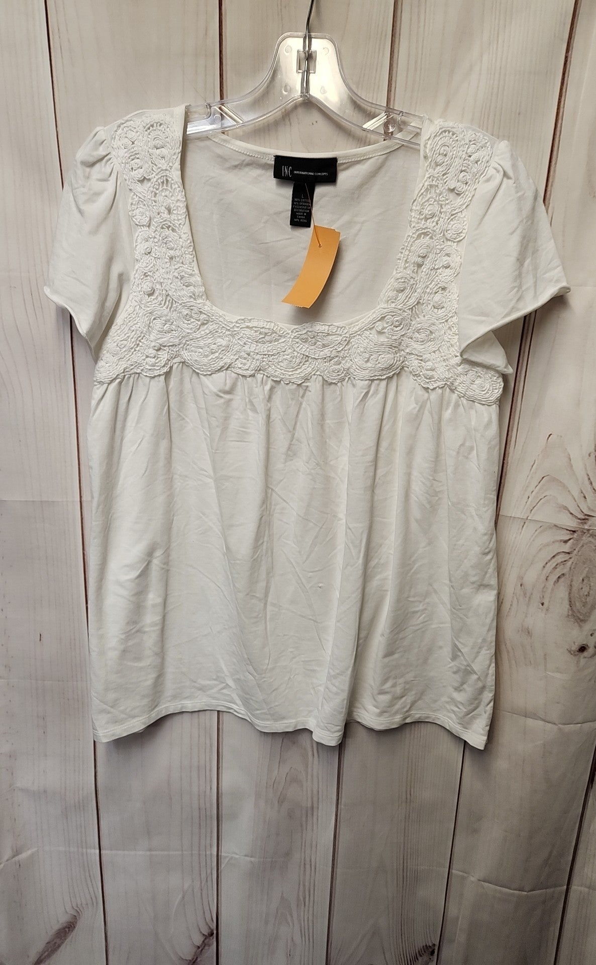 INC Women's Size L White Short Sleeve Top