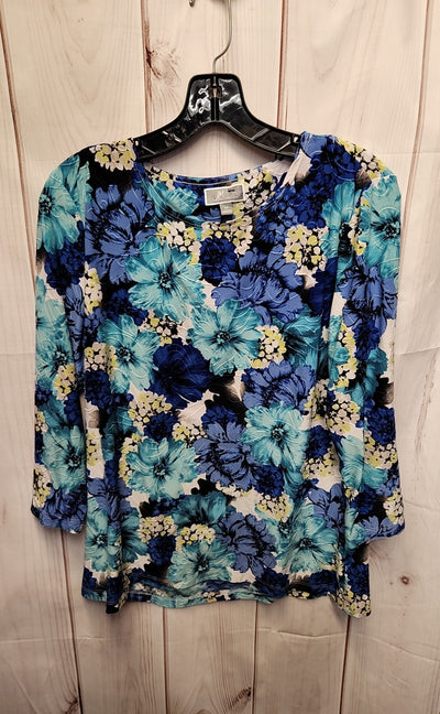JM Collection Women's Size M Blue 3/4 Sleeve Top