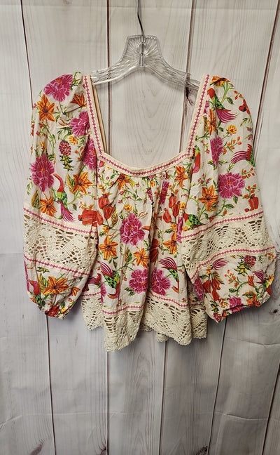 Rachel Zoe Women's Size L Beige & Pink Floral 3/4 Sleeve Top