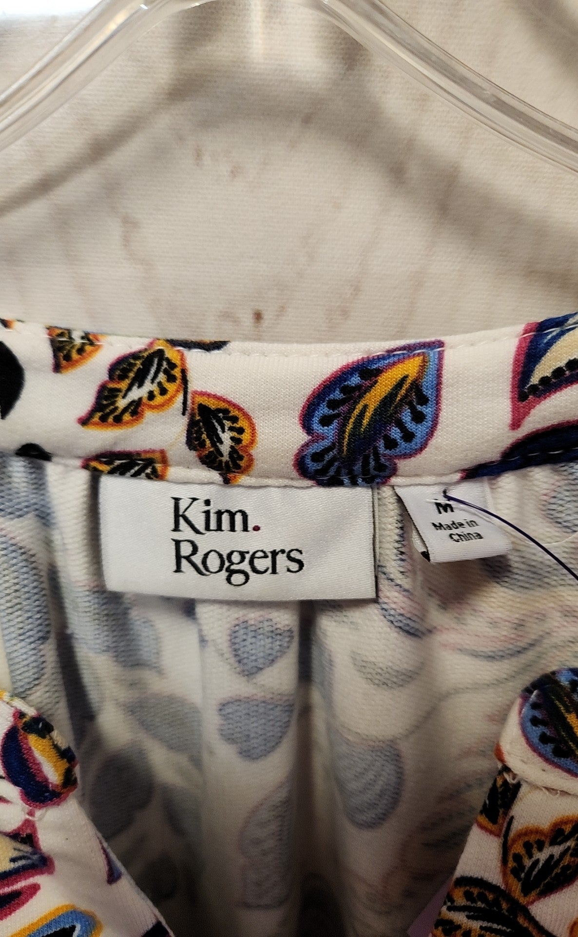 Kim Rogers Women's Size M White & Blue Floral Long Sleeve Top