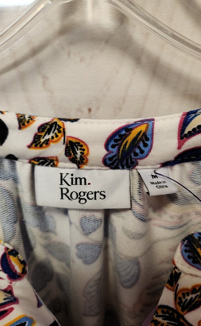 Kim Rogers Women's Size M White & Blue Floral Long Sleeve Top