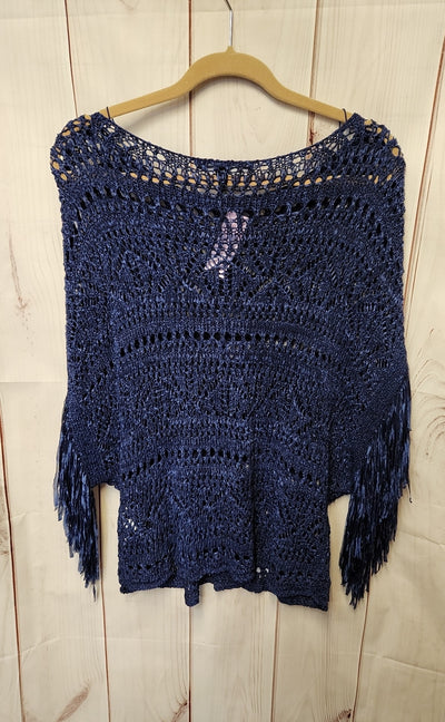 White House Black Market Women's Size S Petite Navy Knit Poncho