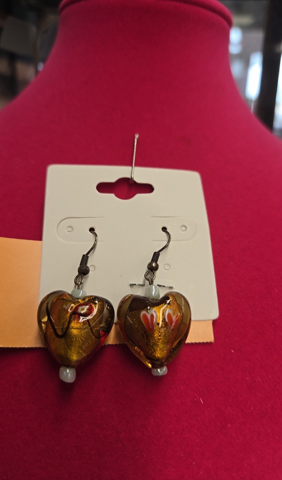Yellow Glass Heart Earrings