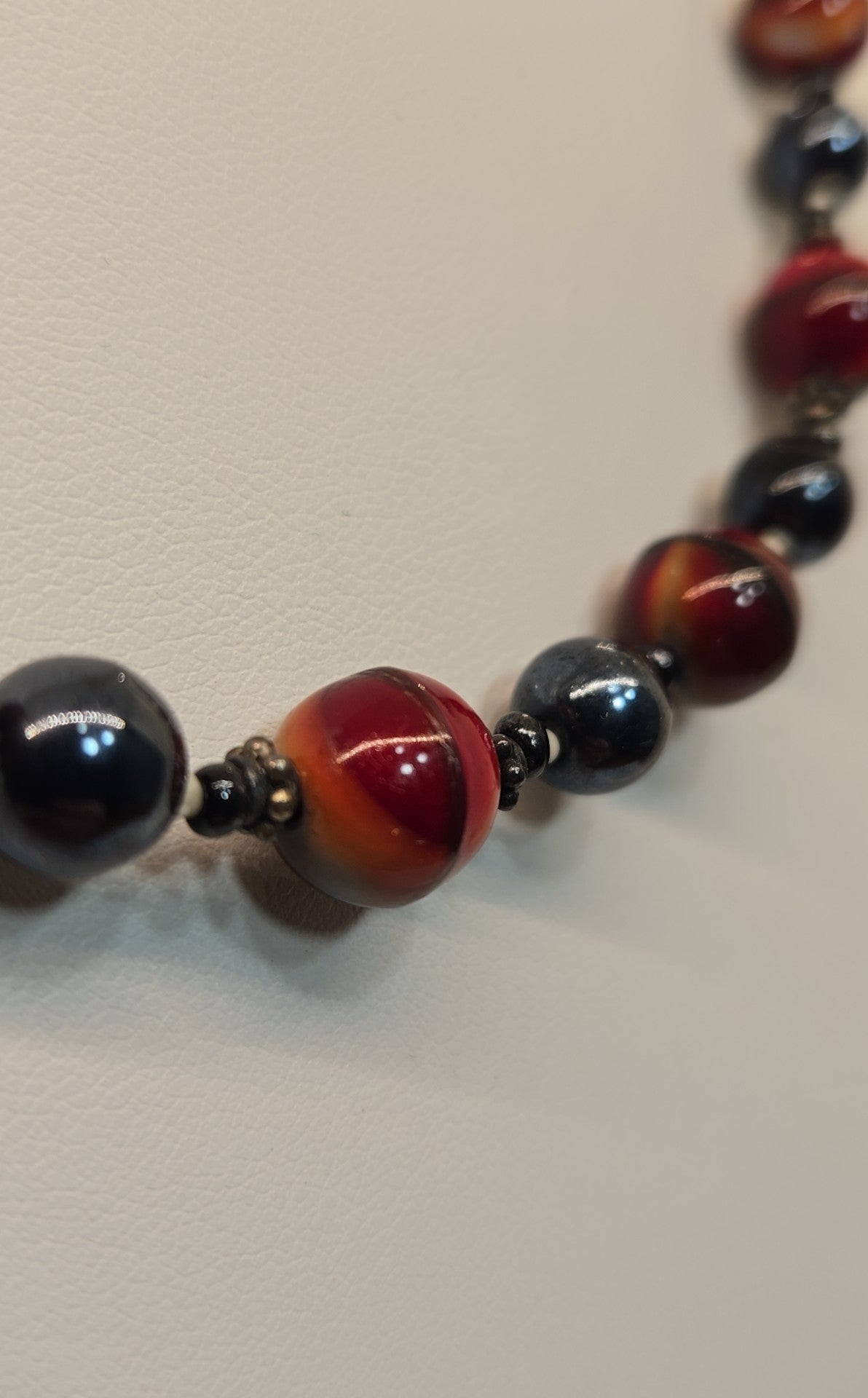 .925 Sterling Silver Mexico Toggle Red Beaded Necklace