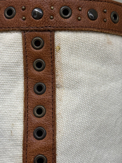 Frye Women's Size 8-1/2 Tan Leather & Canvas Boots Shoes AS IS - STAINS