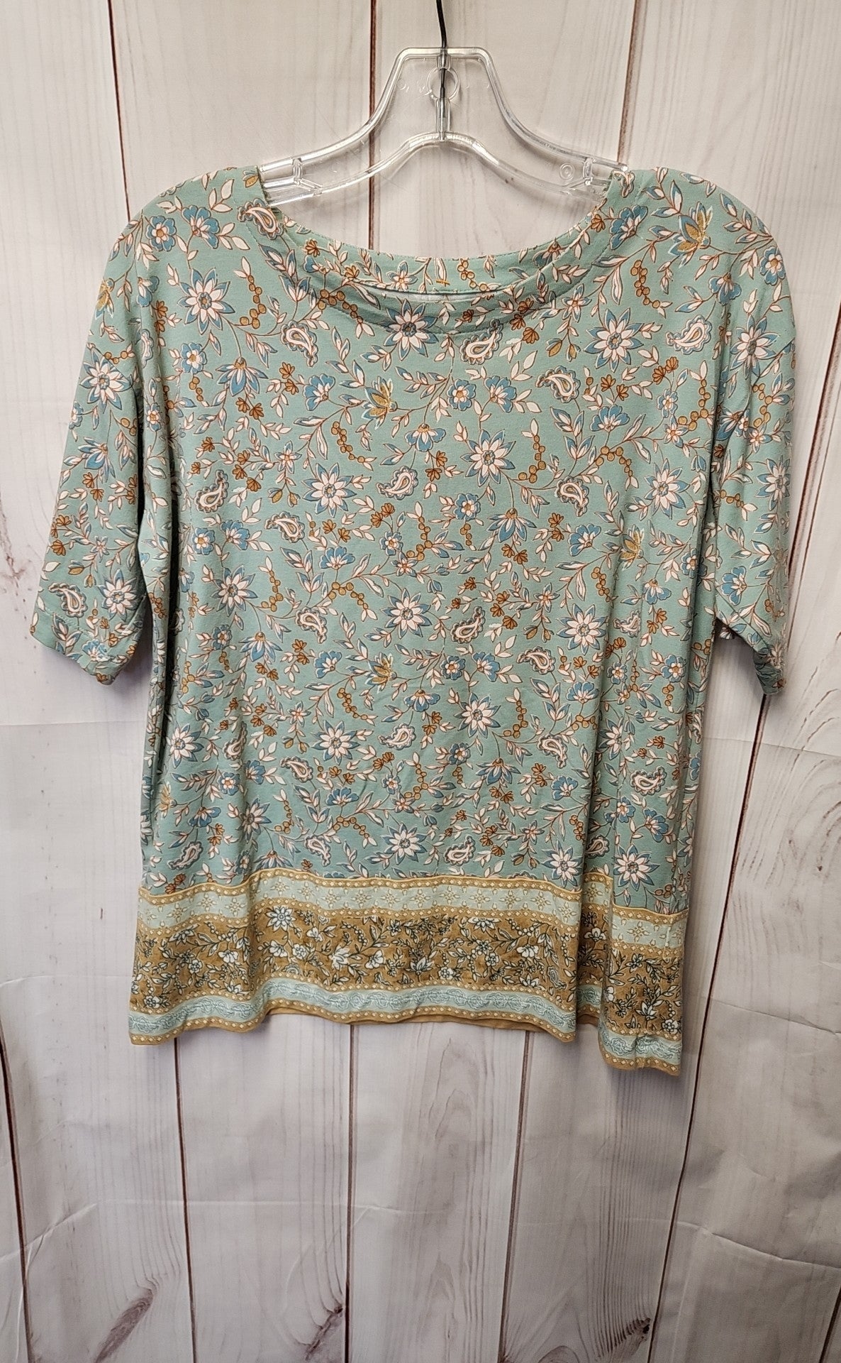 J Jill Women's Size S Light Blue Floral Short Sleeve Top