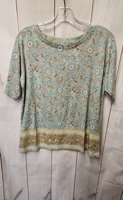J Jill Women's Size S Light Blue Floral Short Sleeve Top
