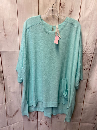 NWT Melissa McCarthy Women's Size 1X Blue Short Sleeve Top