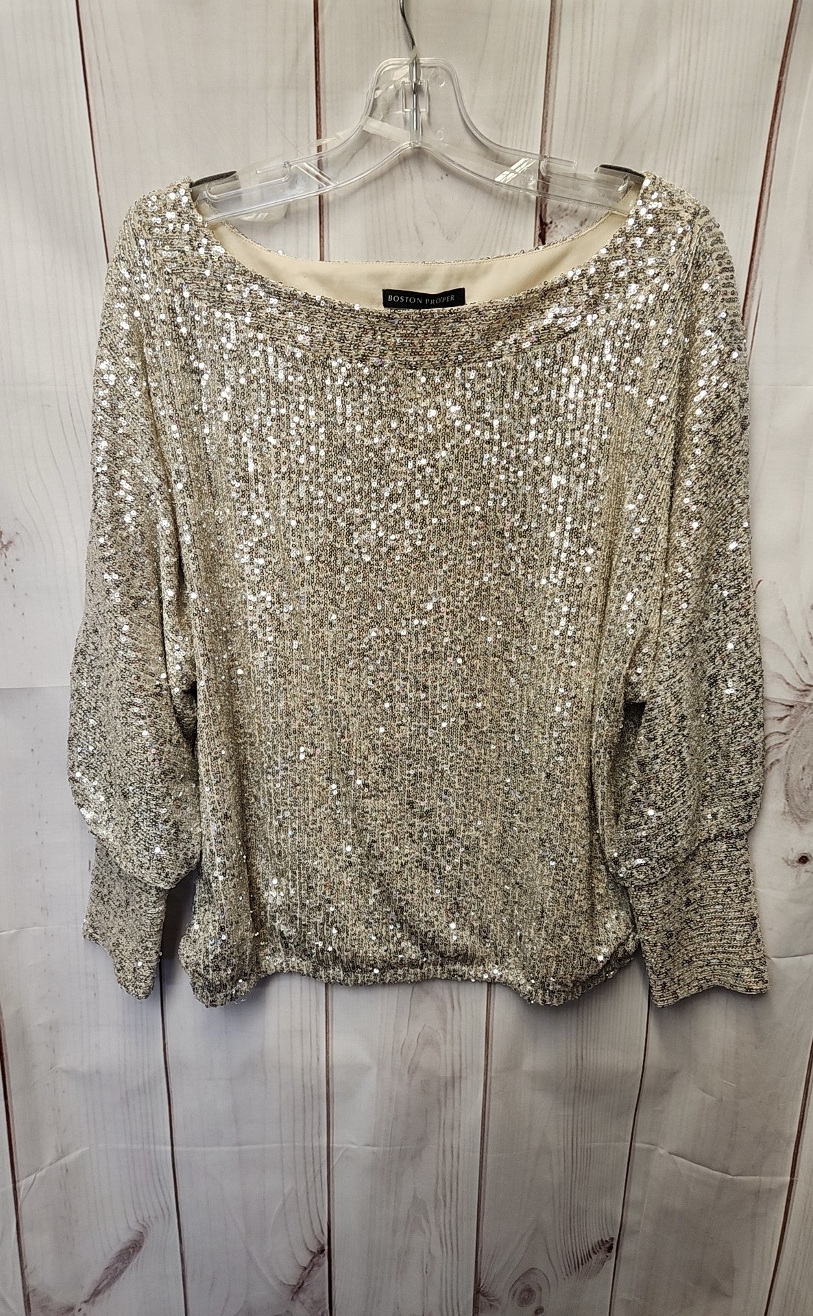 Boston Proper Women's Size M Beige Sequined Long Sleeve Top