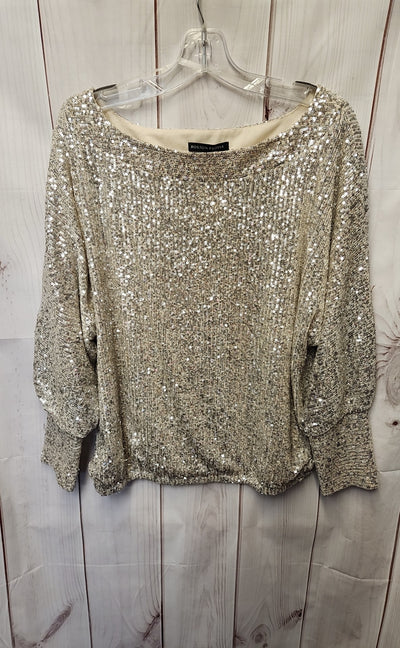 Boston Proper Women's Size M Beige Sequined Long Sleeve Top