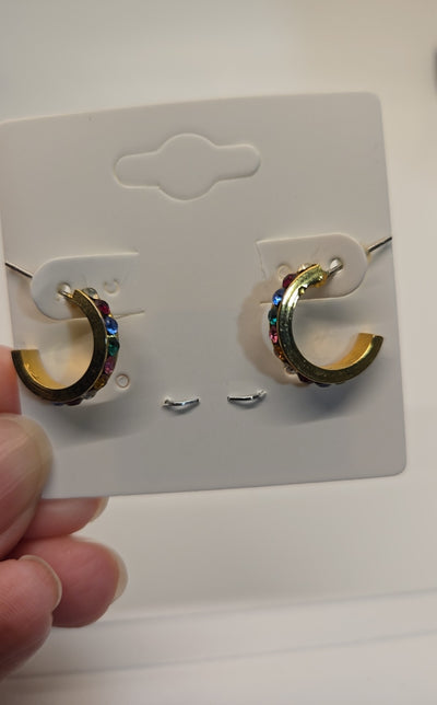 Multi-Color Crystal Rhinestone Hoops Earrings