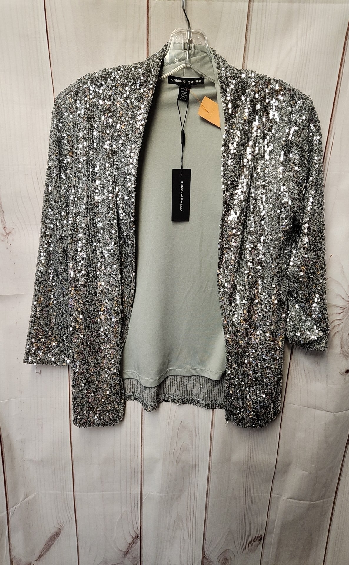 NWT Cable & Gauge Women's Size S Gray Sequined Cardigan