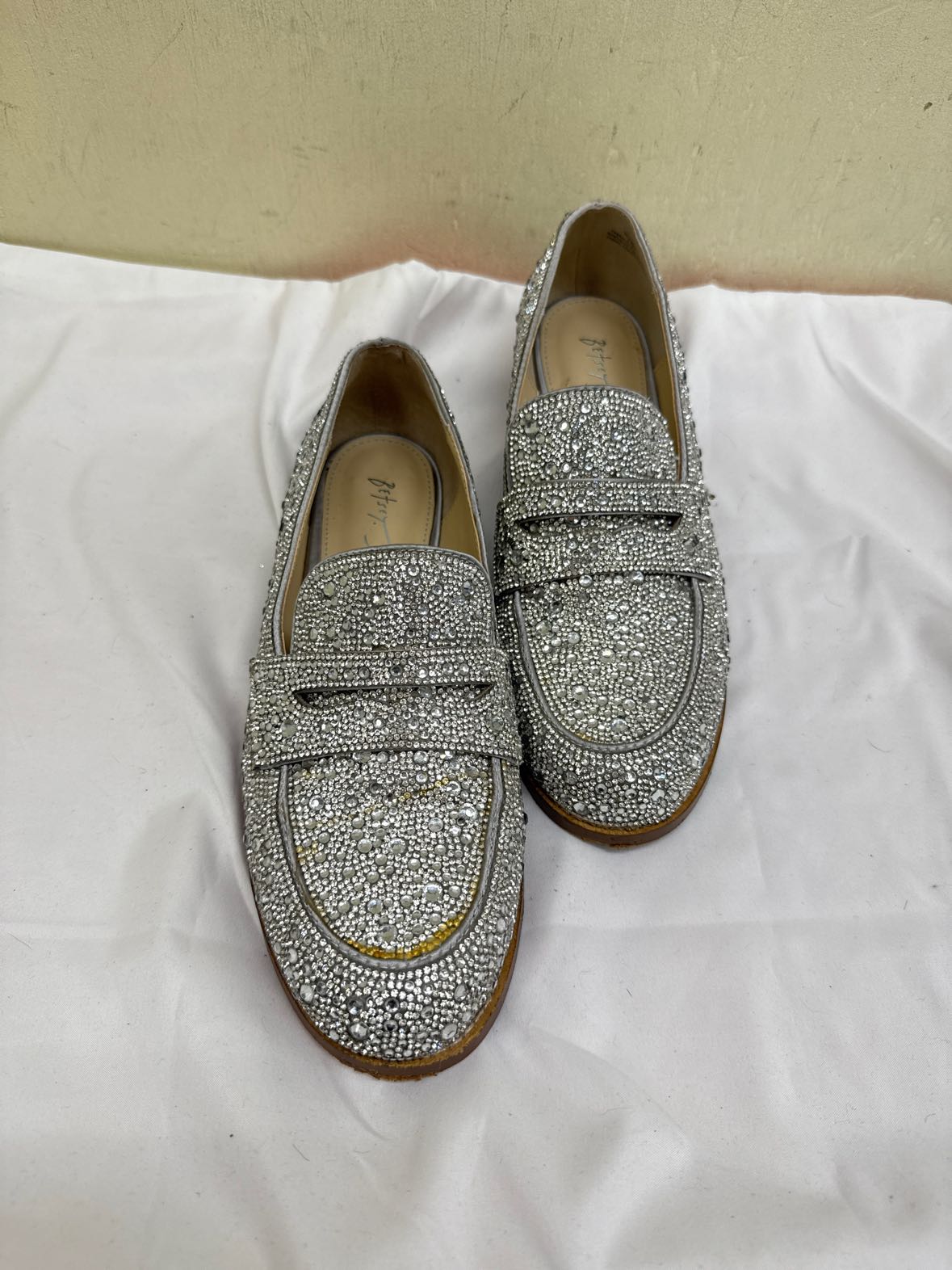 Betsey Johnson Women's Size 8-1/2 Silver Rhinestone Flats Shoes