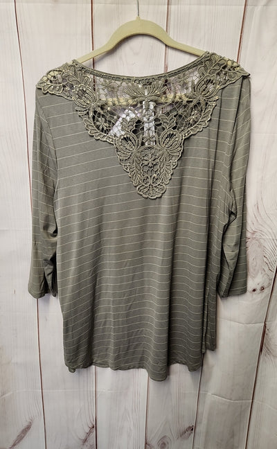 Zenergy - Chico's Women's Size 3 = US XL Olive Green Lace 3/4 Sleeve Top