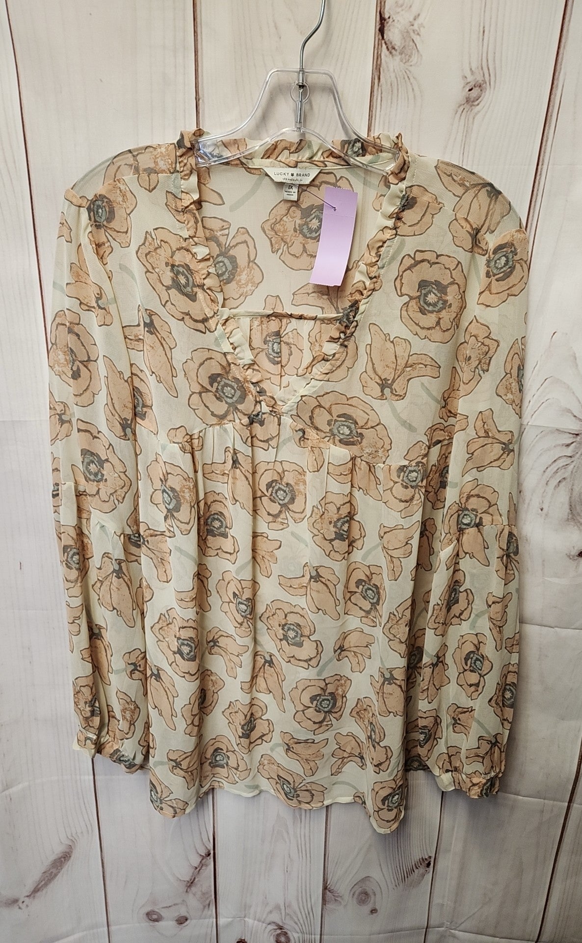 Lucky Brand Women's Size 1X Beige Floral Long Sleeve Top