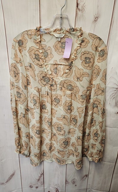Lucky Brand Women's Size 1X Beige Floral Long Sleeve Top