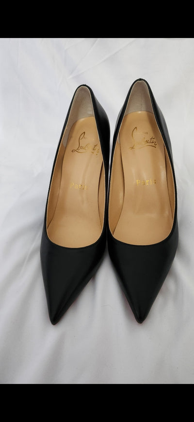 Christian Louboutin Women's Size 38 = 7-1/2 Black Leather Pumps Shoes Classic