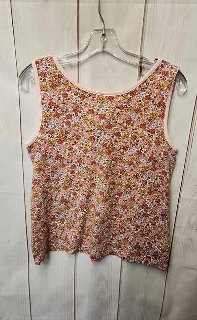 Lands End Women's Size M Petite Pink Floral Sleeveless Top