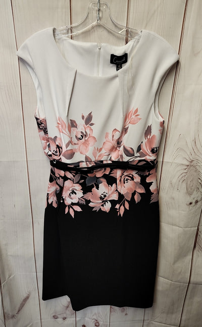 Connected Women's Size 12 Petite White & Black Floral Dress