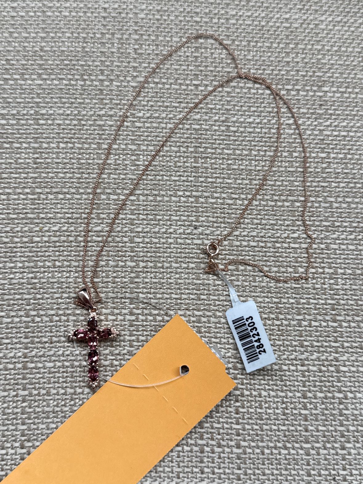 .925 Sterling Silver Rose Gold Pink Stone Cross Necklace
