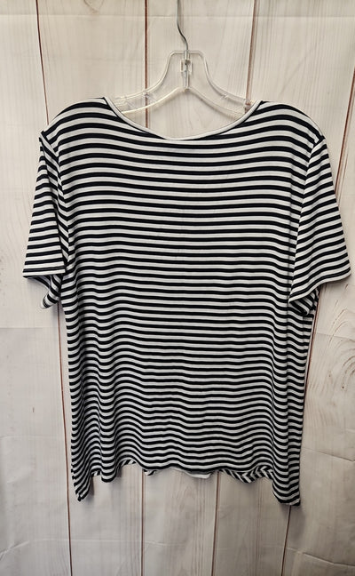 Alfred Dunner Women's Size L White & Blue Short Sleeve Top