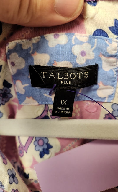Talbots Women's Size 1X Pink & Blue Floral Long Sleeve Top