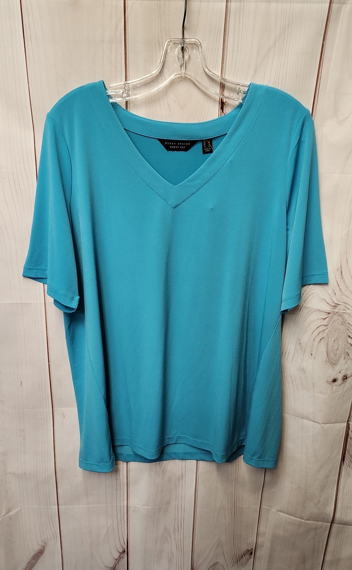 Susan Graver Women's Size L Blue Short Sleeve Top