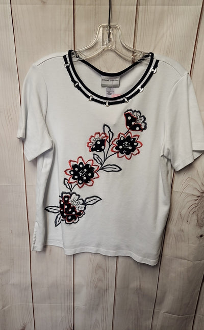 Alfred Dunner Women's Size M Petite White Short Sleeve Top