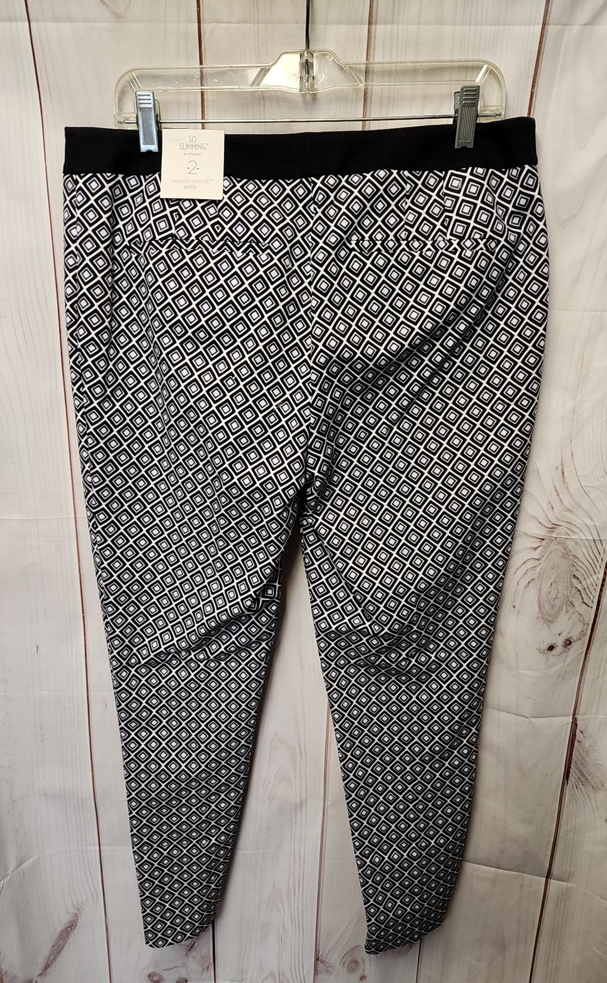 NWT Chico's Women's Size 2 = US 12 Black & White Pants Smooth Stretch Ankle