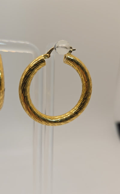 18K Yellow Gold Hoops Earrings 750 Approx 1" - 4.23 grams - Diamond Cut