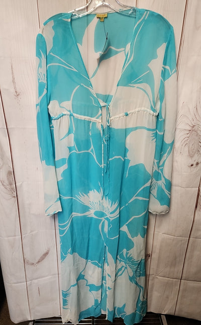 Echo Women's Size L White & Blue Floral Cover-Up