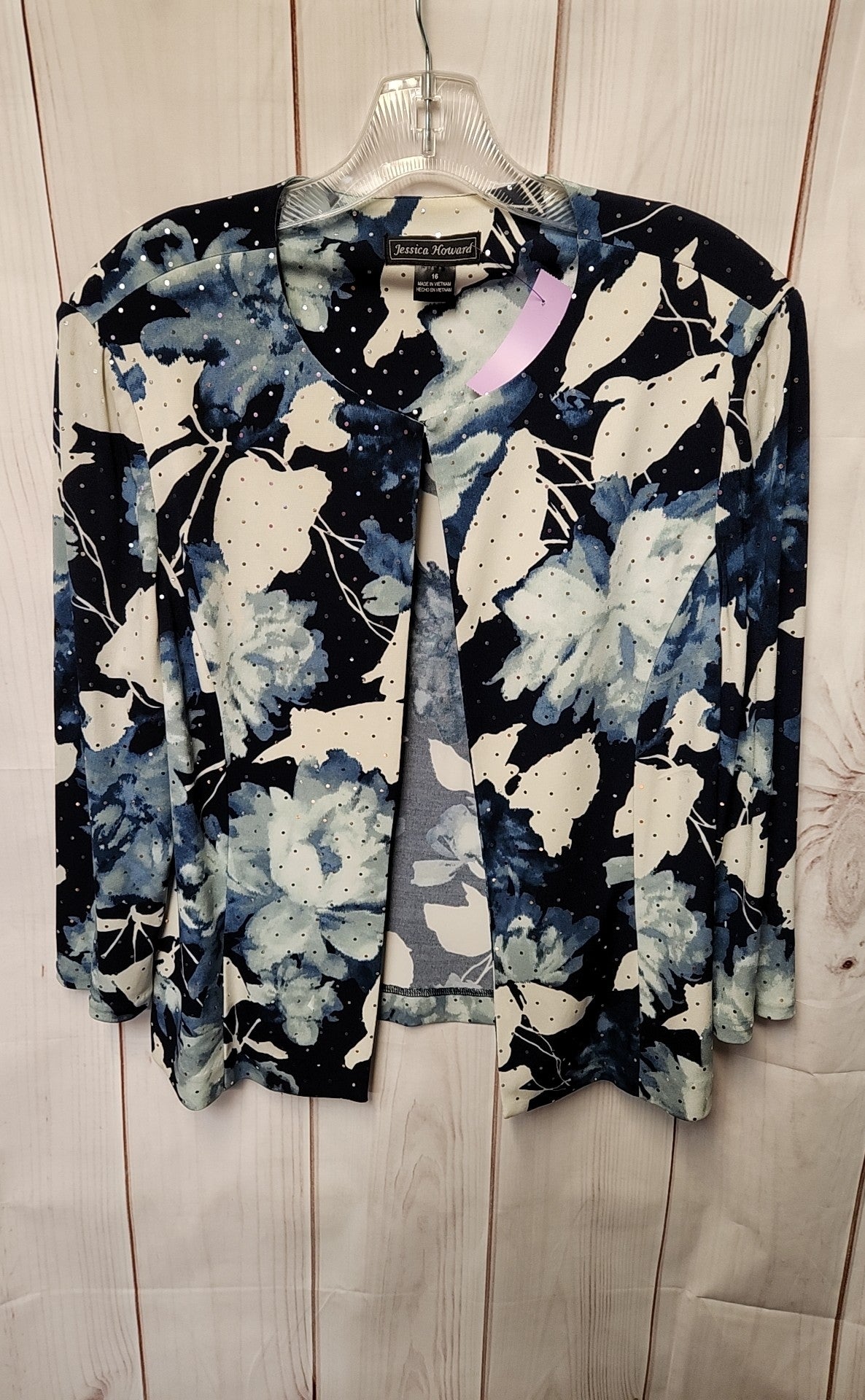Jessica Howard Women's Size 16 Blue Floral Cardigan