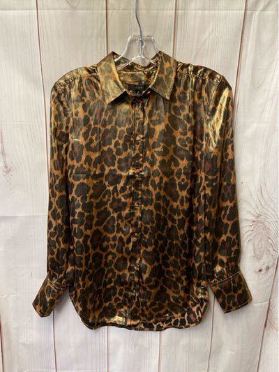 J Crew Women's Size 0 Brown Animal Print Long Sleeve Top