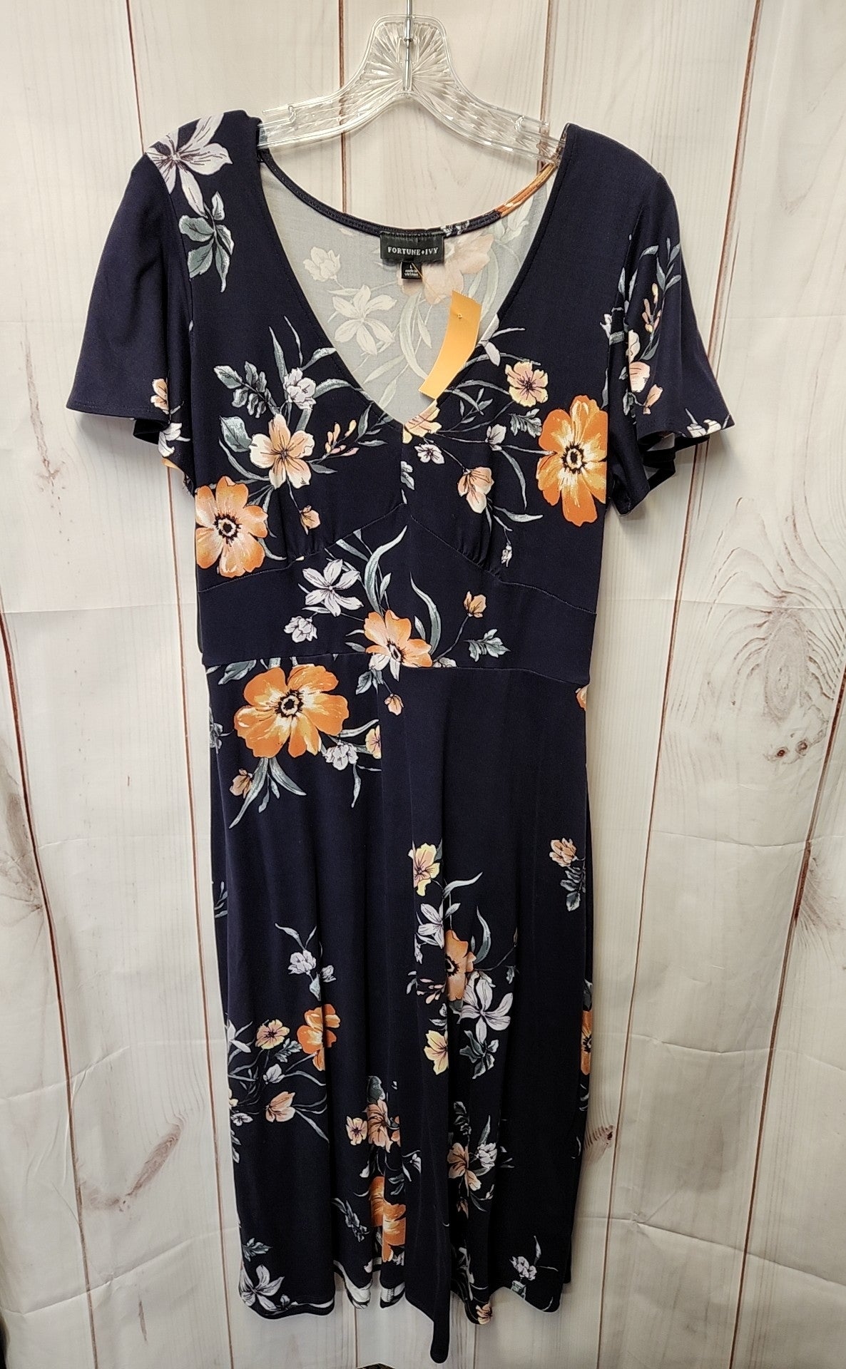 Fortune & Ivy Women's Size L Navy Floral Dress
