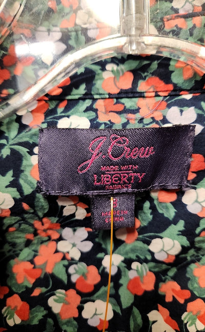 J Crew Women's Size 8 Green Floral Long Sleeve Top