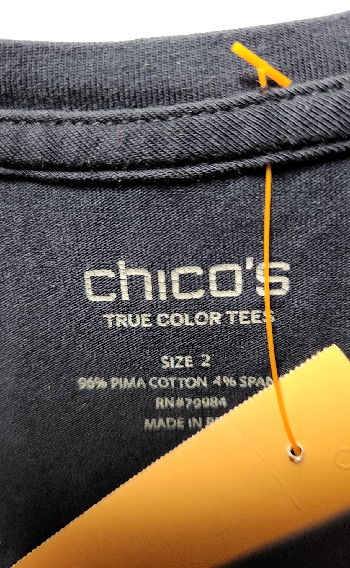 Chico's Women's Size 2 = US L Navy 3/4 Sleeve Top
