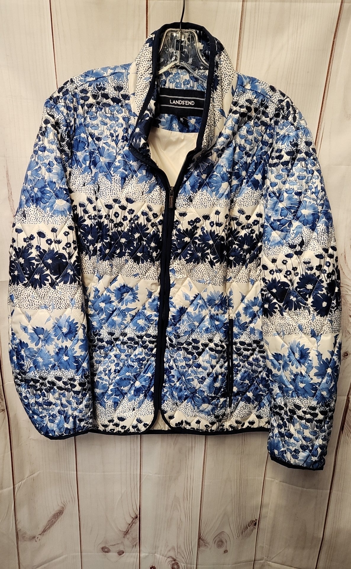 Lands End Women's Size XL Blue Floral Jacket