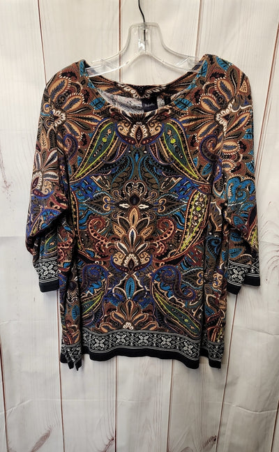 Rafaella Women's Size 2X Brown 3/4 Sleeve Top