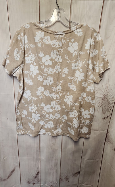 Croft & Barrow Women's Size L Beige Floral Short Sleeve Top
