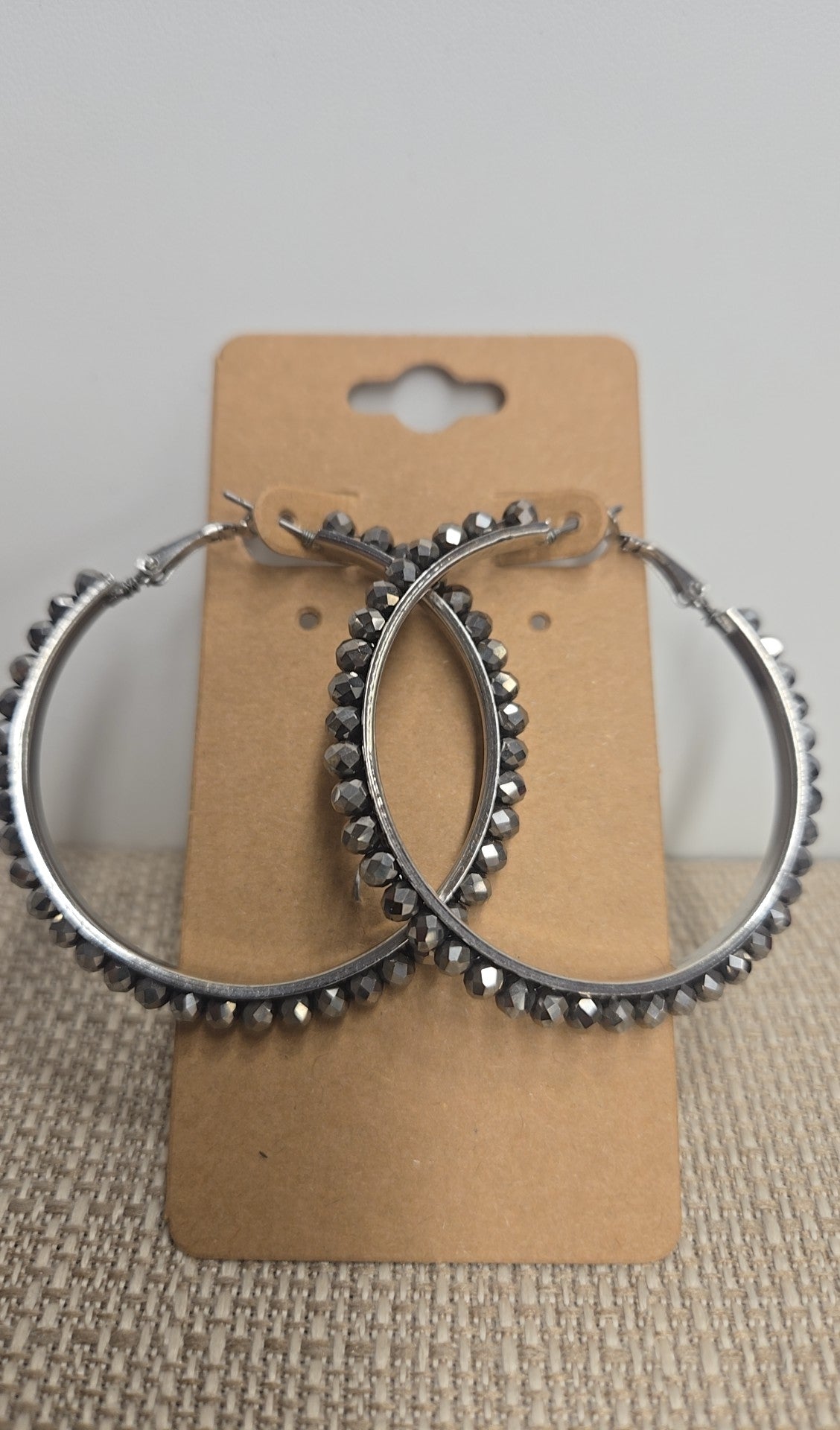 Gray Rhinestone Hoop Earrings