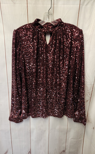 NWT Cable & Gauge Women's Size L Maroon Sequined Long Sleeve Top