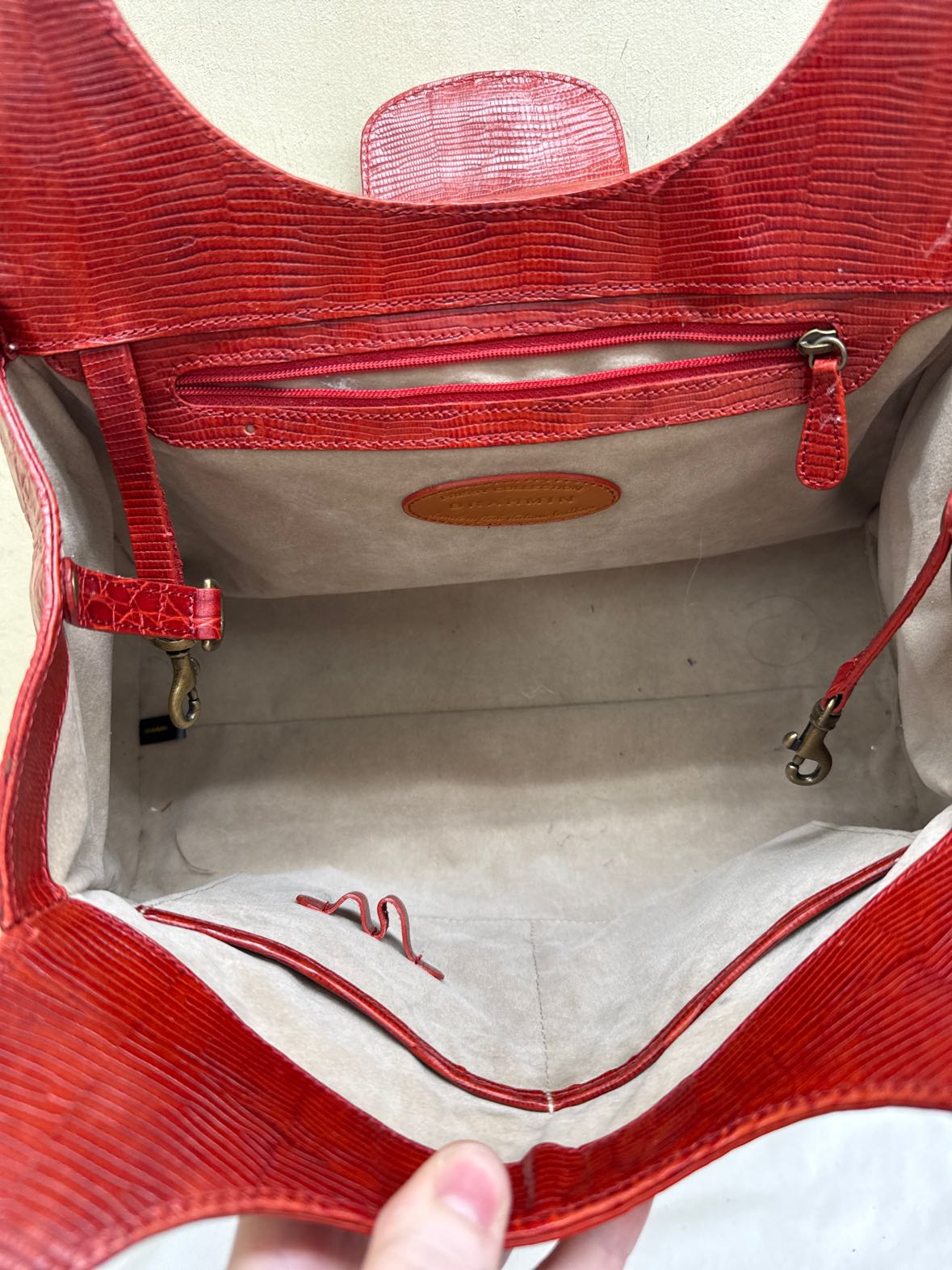 Brahmin Red Embossed Leather Shoulder Purse Bag