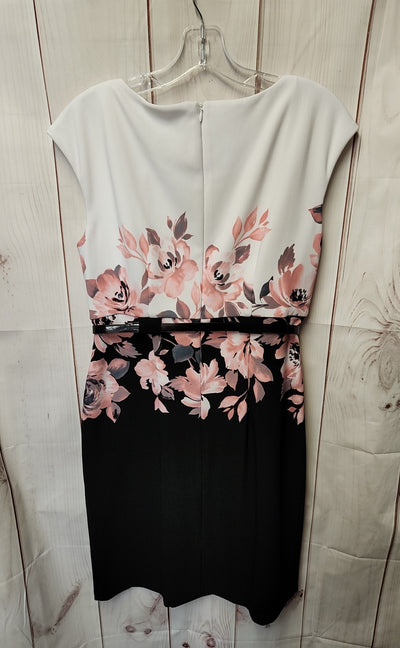 Connected Women's Size 12 Petite White & Black Floral Dress