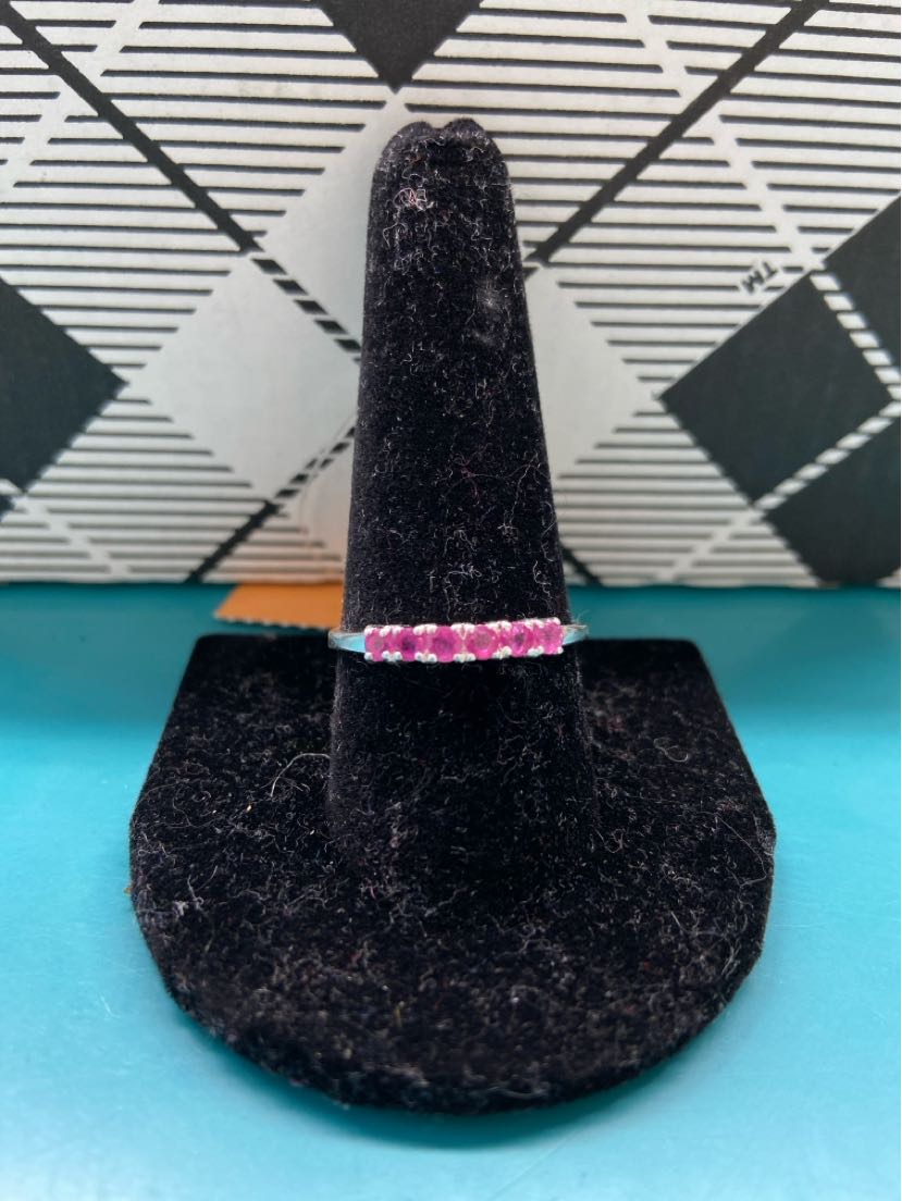 .925 Sterling Silver Size 10 Pink Stone Ring
