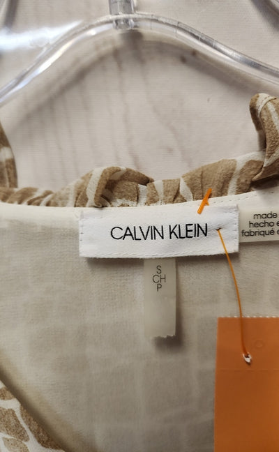 NWT Calvin Klein Women's Size S Beige Animal Print Long Sleeve Top