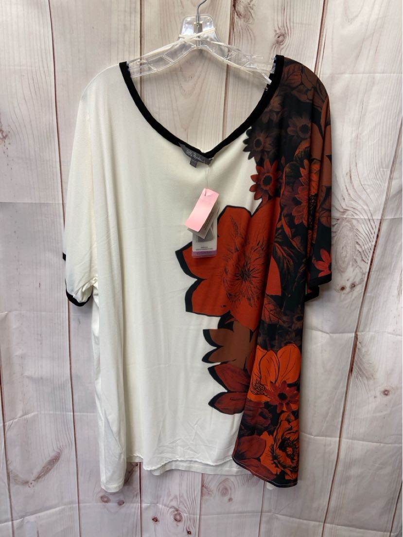 NWT Ulla Popken Women's Size 24 White & Red Short Sleeve Top
