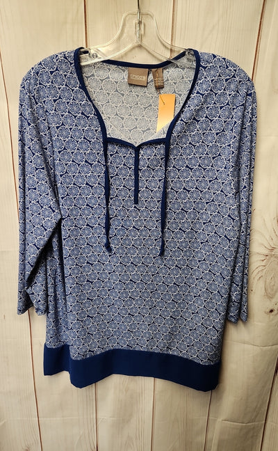 Chico's Women's Size 1 = US M Blue 3/4 Sleeve Top