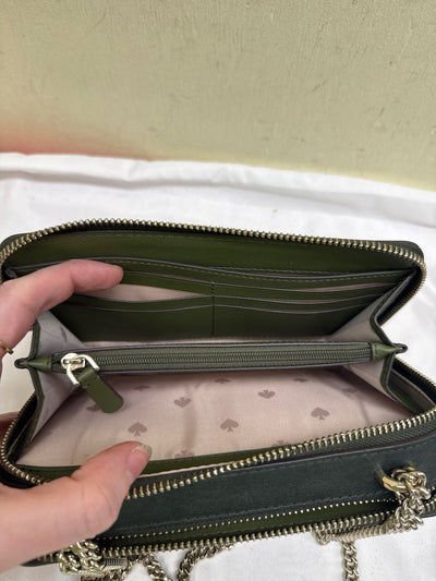 Kate Spade Green Leather Double Zip Chain Crossbody Purse Bag