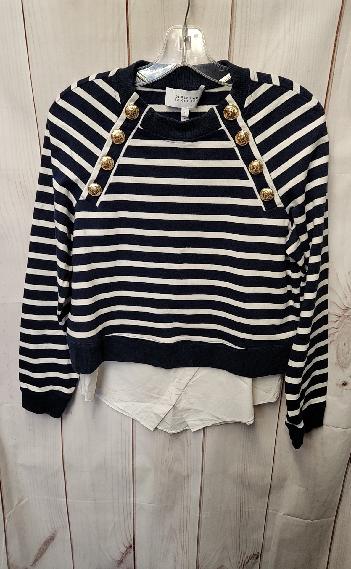 Derek Lam 10 Crosby Women's Size 6 White & Blue Long Sleeve Top