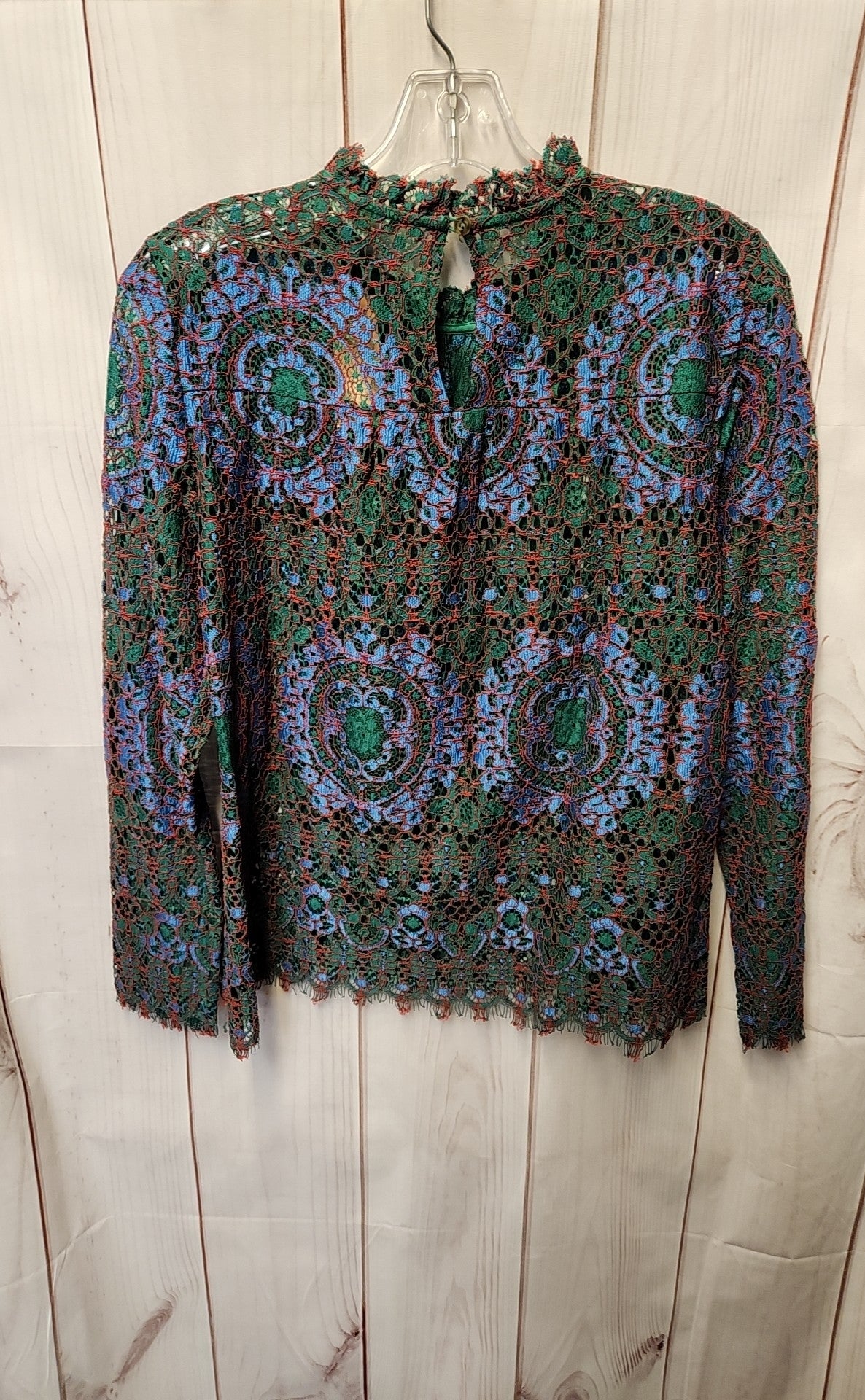 The Korner Women's Size M Green Lace Long Sleeve Top